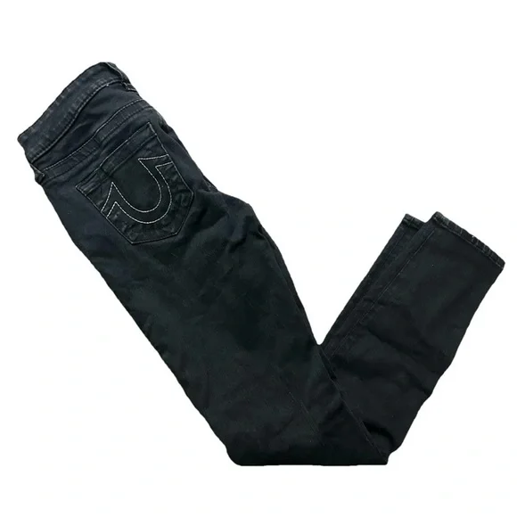 Women’s True Religion Halle Mid Rise Super Skinny Black Jeans Size 26 - Picture 1 of 4